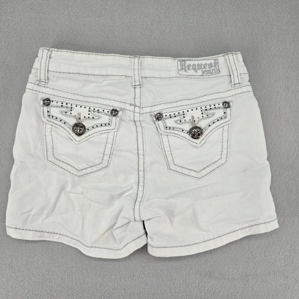 Request Jeans White Embellished Studded Flap Pocket Denim Shorts 12 Y2K